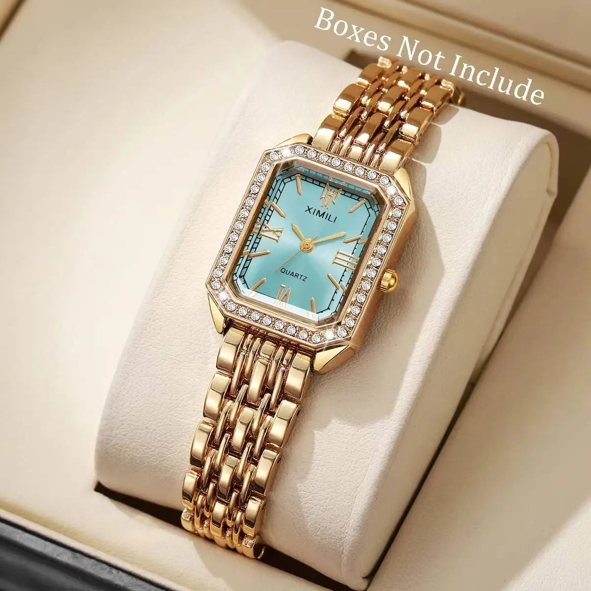 Montre femme rectangulaire à strass bleue