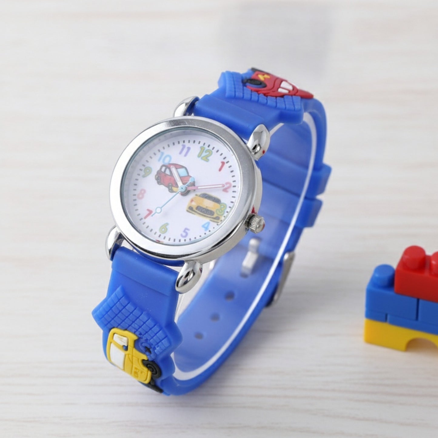 Montre Voiture 3D Enfant - Bracelet Silicone Bleu - Quartz