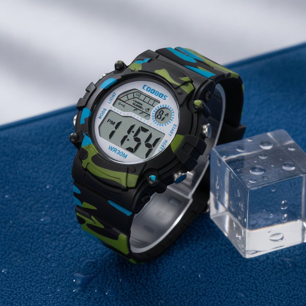 Montre Sport Enfant - Numérique, Étanche - Noir