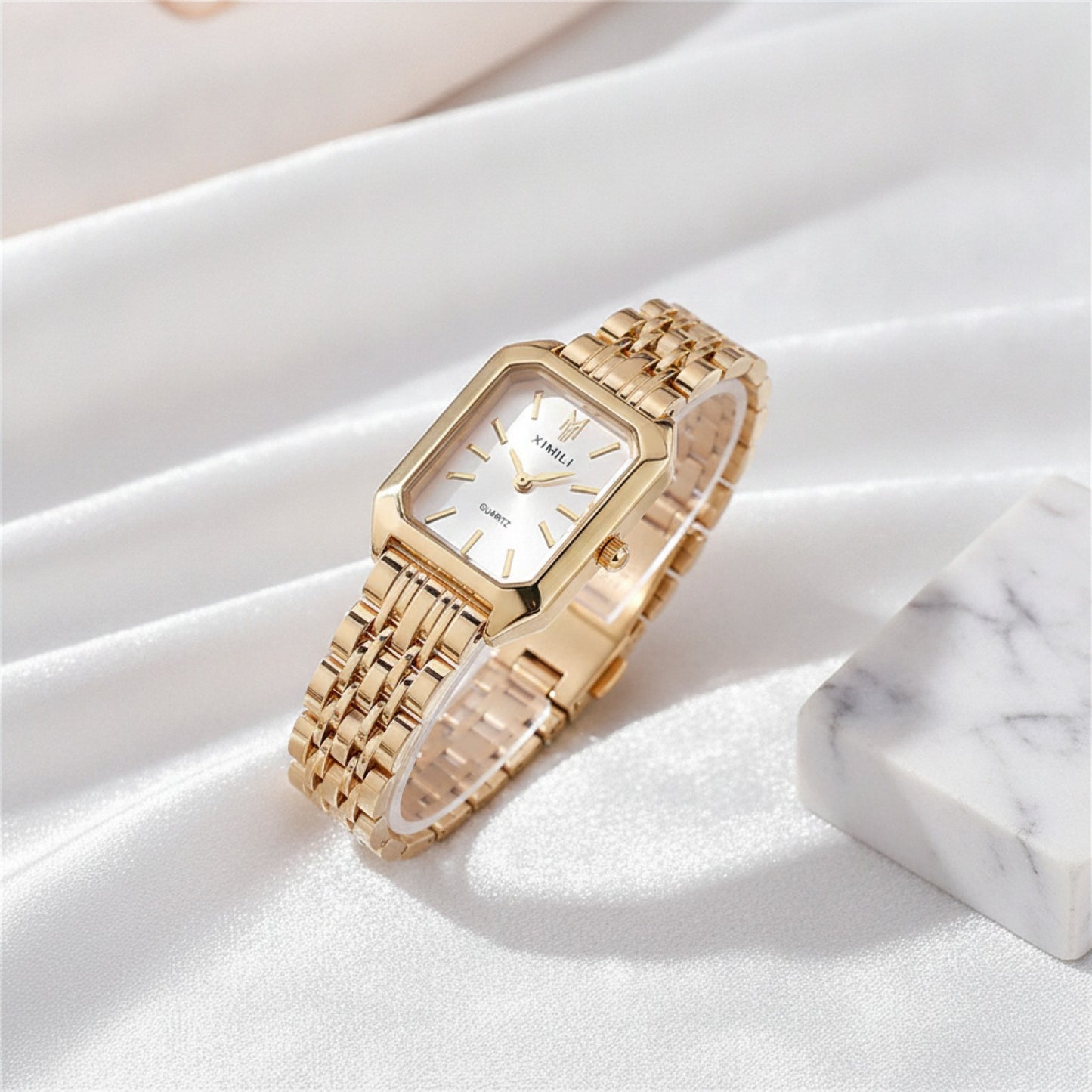 Montre Luxe Femme -Acier Inoxydable Blanche, élégante - Quartz