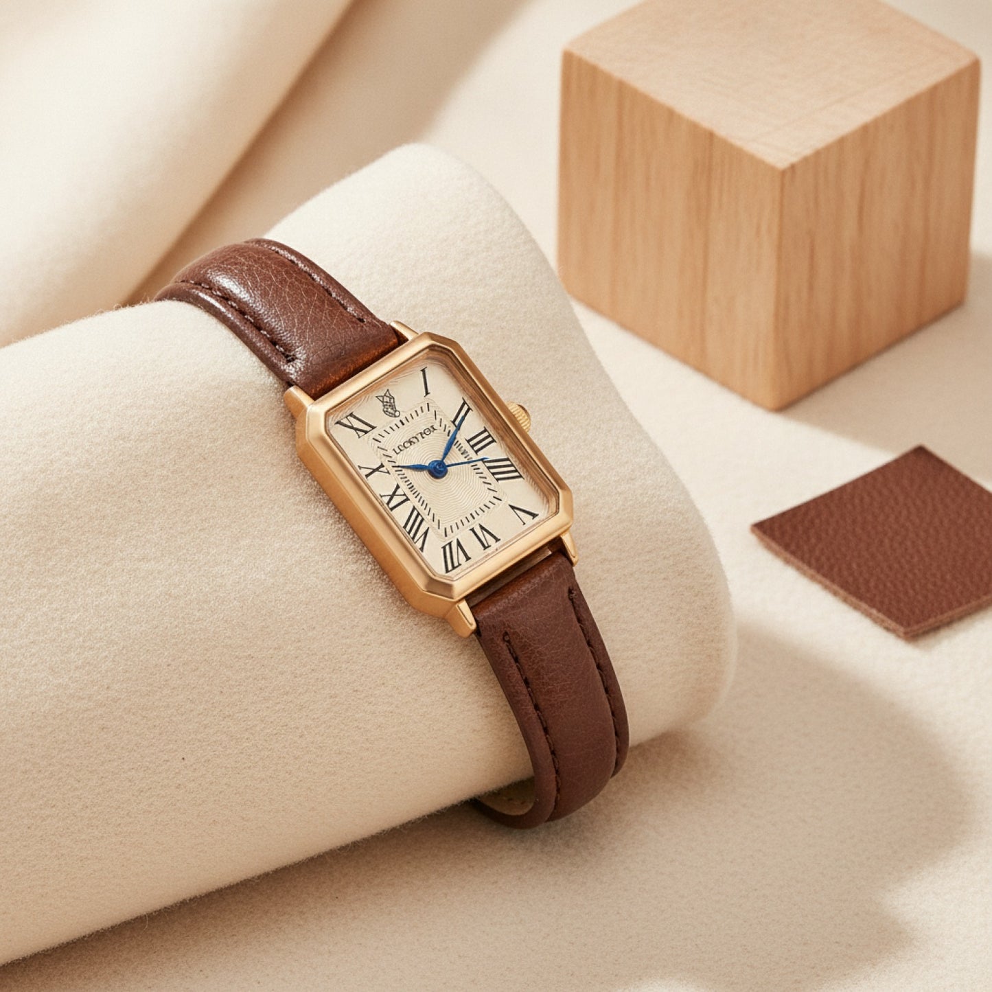 Montre Femme Rétro Carrée à Quartz - Bracelet Cuir Marron