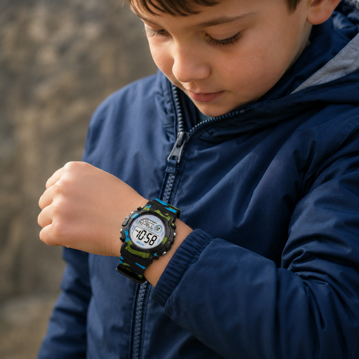 Montre Sport Enfant - Numérique, Étanche - Noir