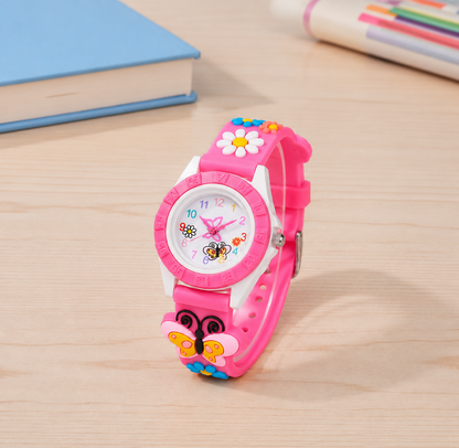 Montre Papillon Rose Filles - Silicone, Quartz Digitale