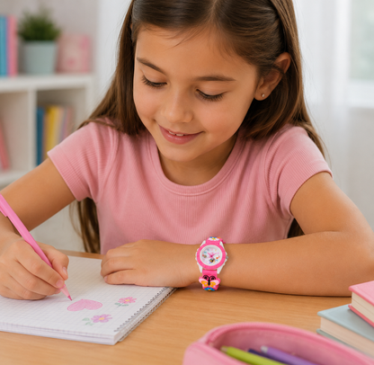 Montre Papillon Rose Filles - Silicone, Quartz Digitale