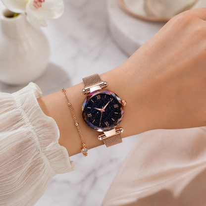 Montre Or rose Femme - Ciel Étoilé, Magnétique, Élégante - Quartz