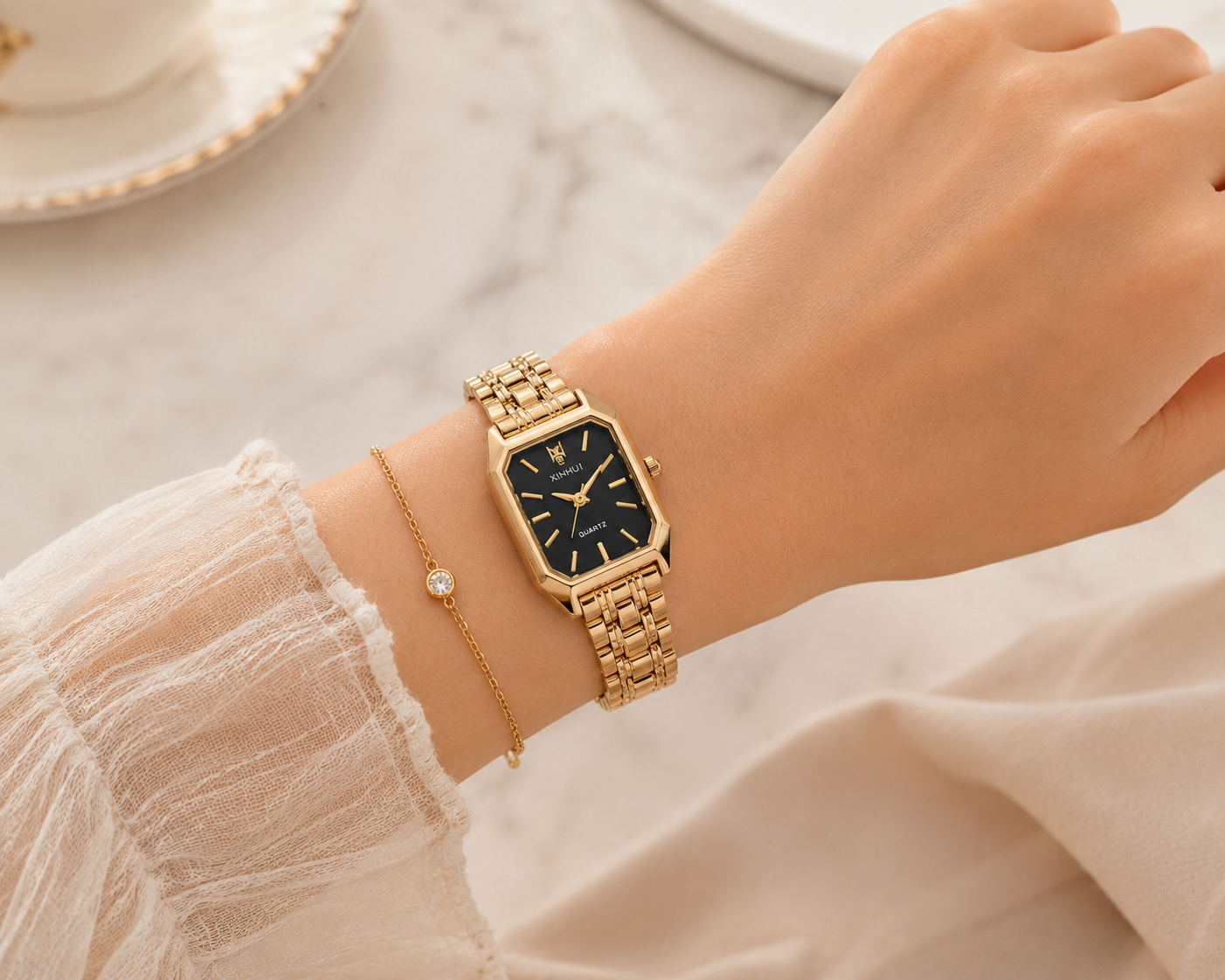 Montre Luxe Femme - Acier Inoxydable Noir Style Affaires - Quartz