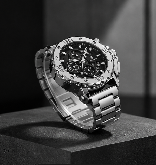 Montre Argentée Homme - Luxe, Acier Inoxydable, Calendrier Lumineux, Étanche - Quartz