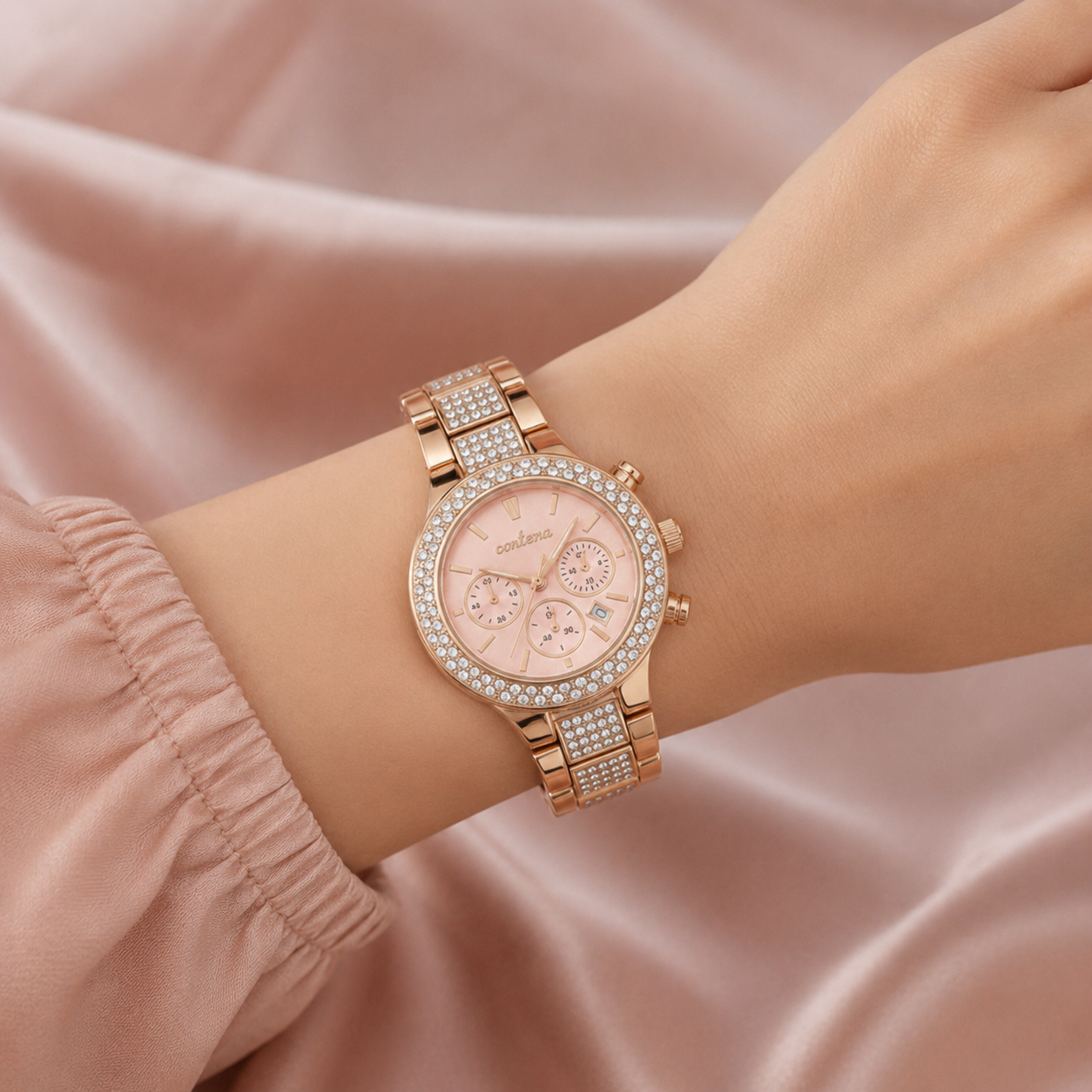 Montre Or Rose Femme - Bracelet en cristal - Quartz