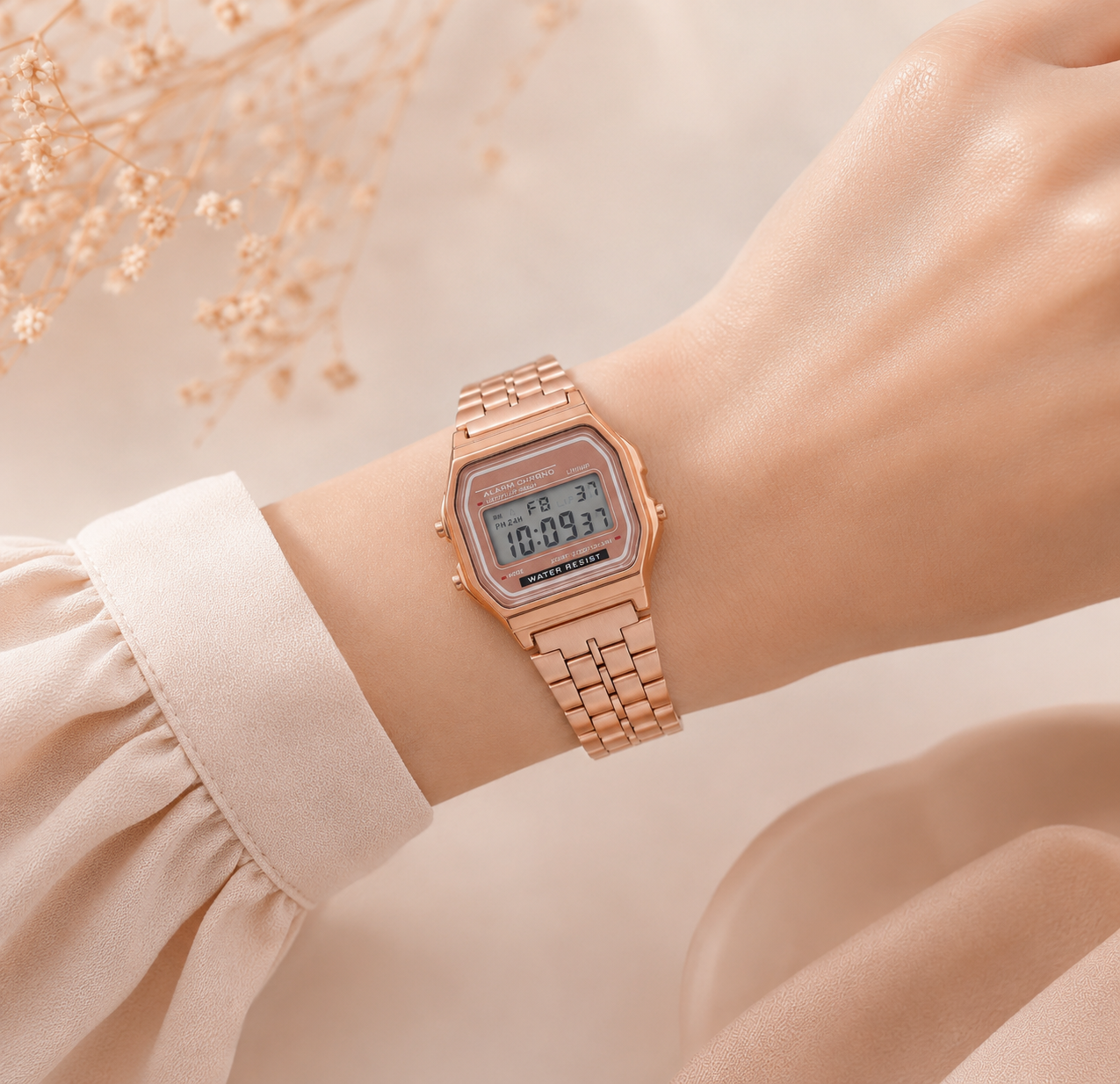 Montre Or Rose Femme - Bracelet Silicone, Électronique, Digitale