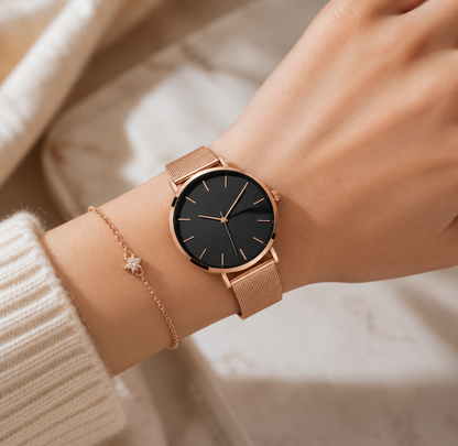 Montre Femme - Or Rose, Bracelet Acier - Quartz