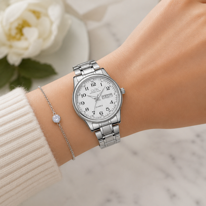 Montre Argentée Femme - Bracelet Acier Inoxydable, Étanche - Quartz