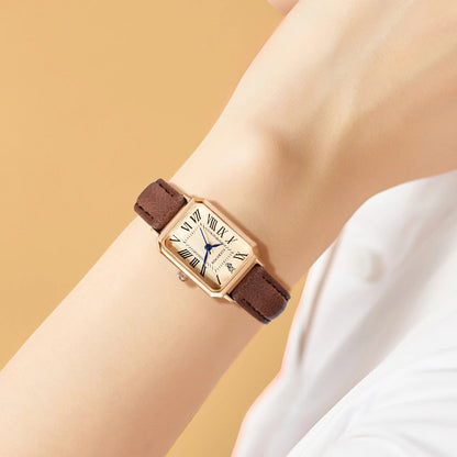 Montre femme rétro carrée bracelet cuir – vue 2