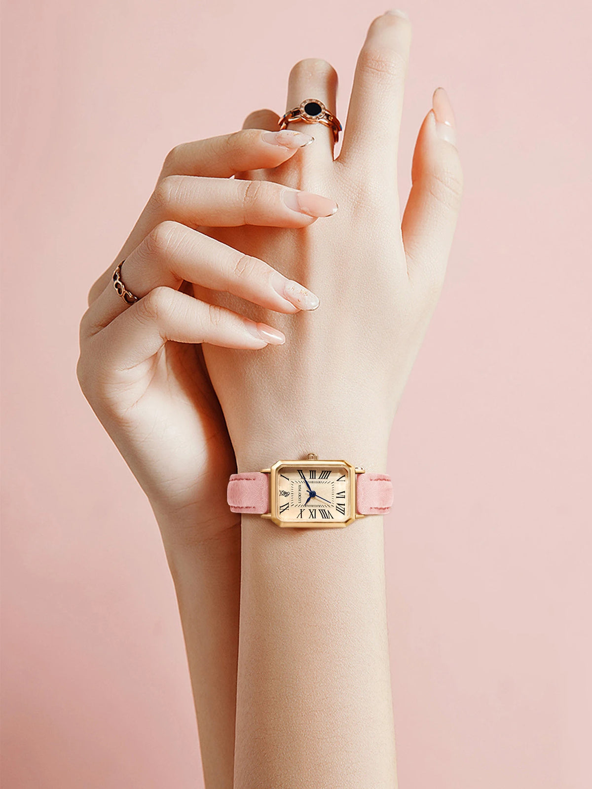 Montre femme rétro carrée bracelet cuir – vue 14