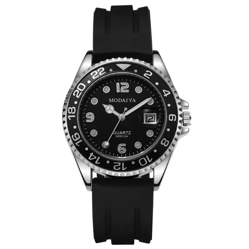 Montre Homme avec Calendrier – L’Élégance au Quotidien — Bracelet silicone noir – Lunette noire