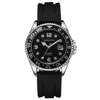 Montre Homme avec Calendrier – L’Élégance au Quotidien — Bracelet silicone noir – Lunette noire