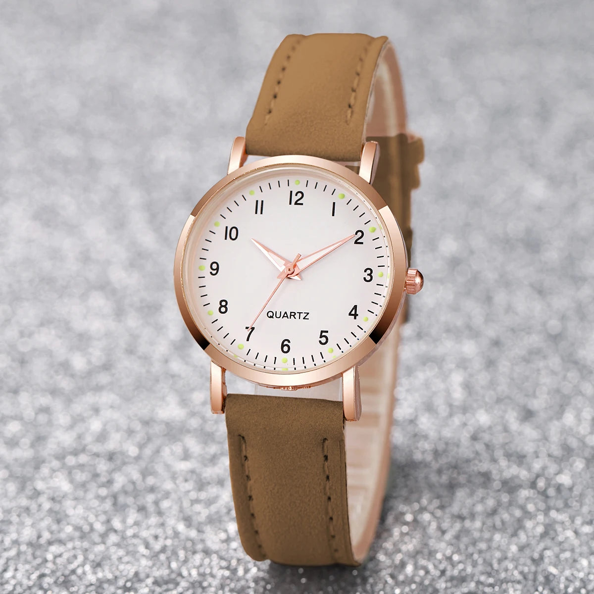 Montre femme bracelet cuir marron chiffres arabes