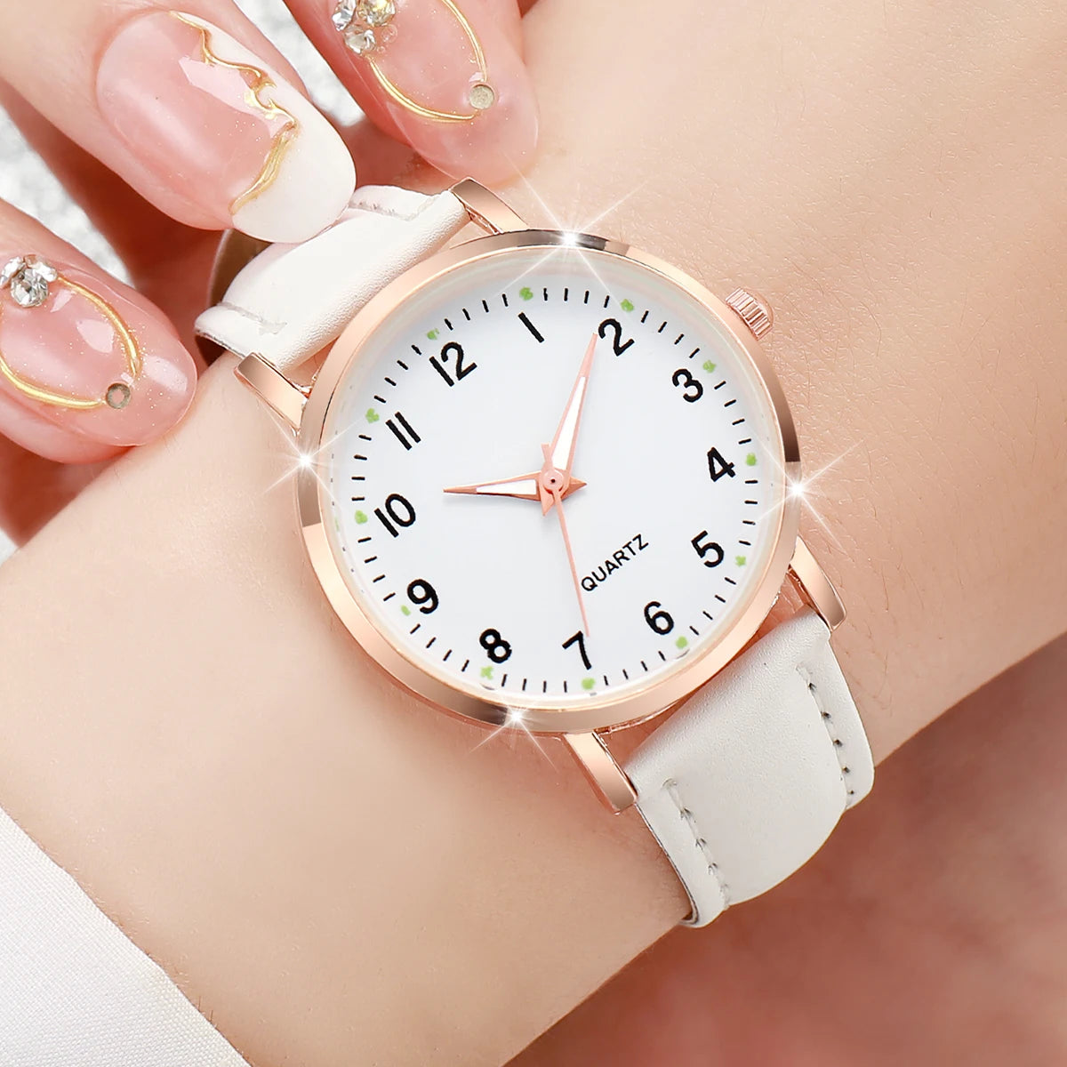 Montre femme bracelet cuir chiffres arabes – vue 2