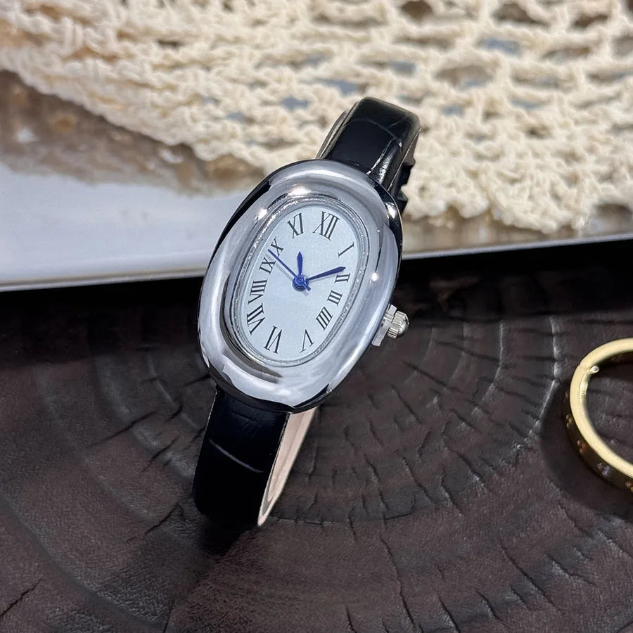 Montre femme ovale vintage bracelet cuir – vue 14