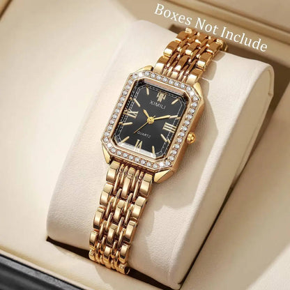 Montre femme rectangulaire à strass noire
