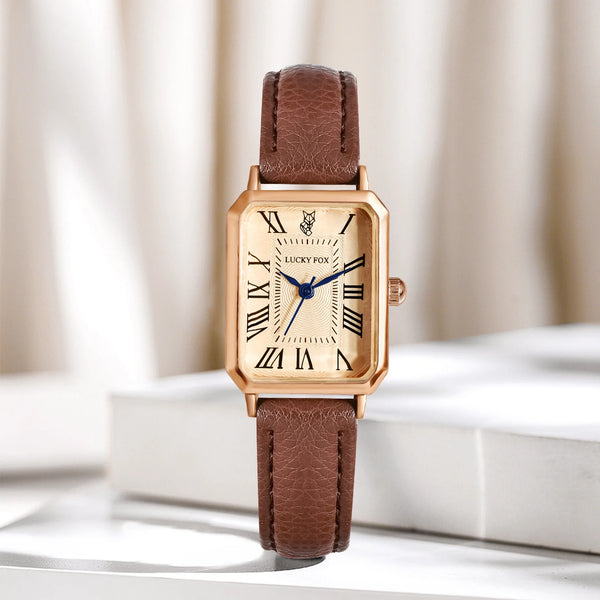 Montre femme rétro carrée bracelet cuir – vue 1