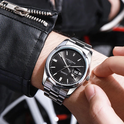 Montre homme CHRONOS en acier argenté avec cadran noir