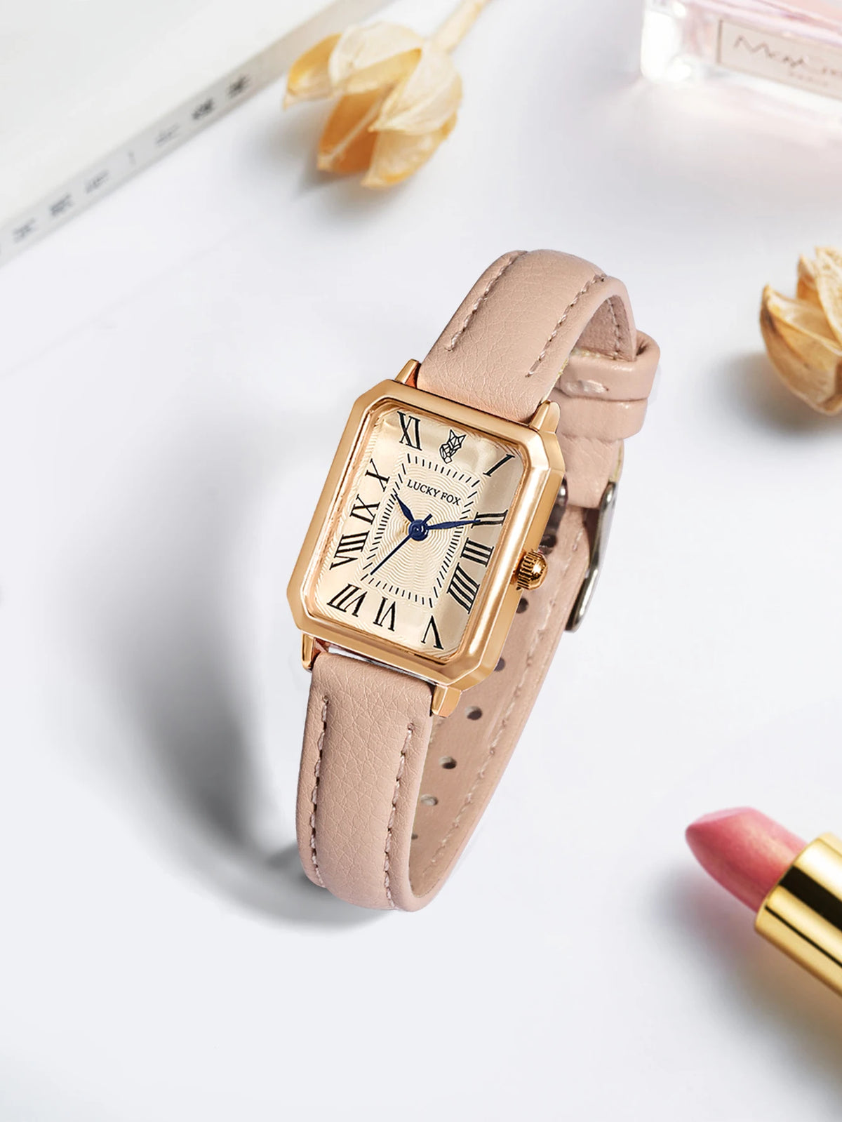 Montre femme rétro carrée bracelet cuir – vue 9