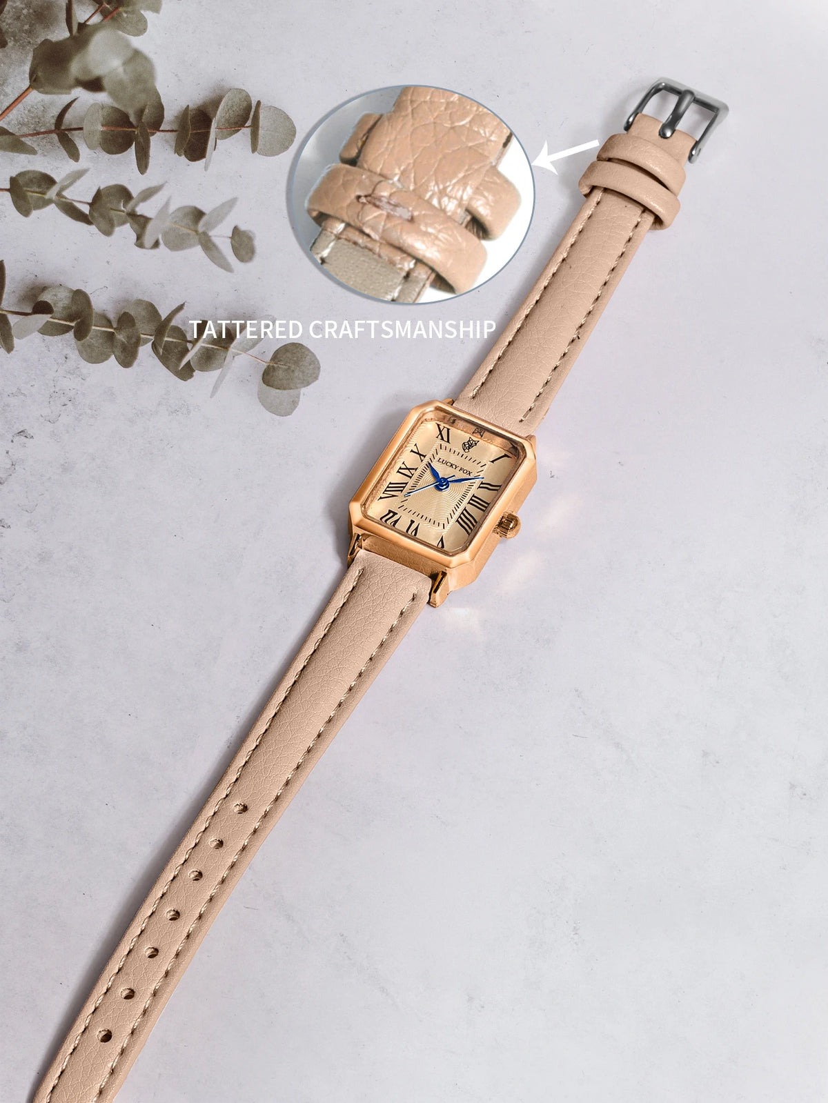 Montre femme rétro carrée bracelet cuir – vue 11