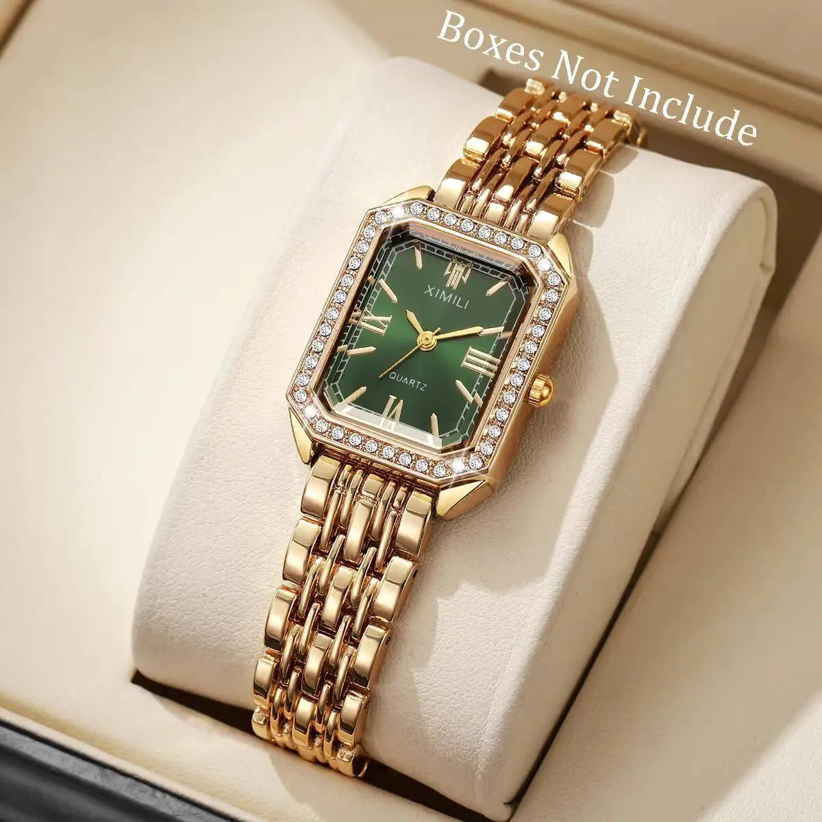 Montre femme rectangulaire à strass verte