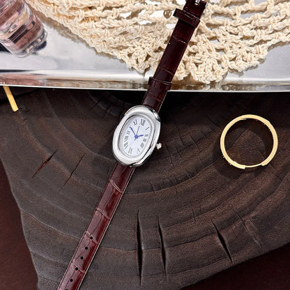 Montre femme ovale vintage bracelet cuir – vue 10