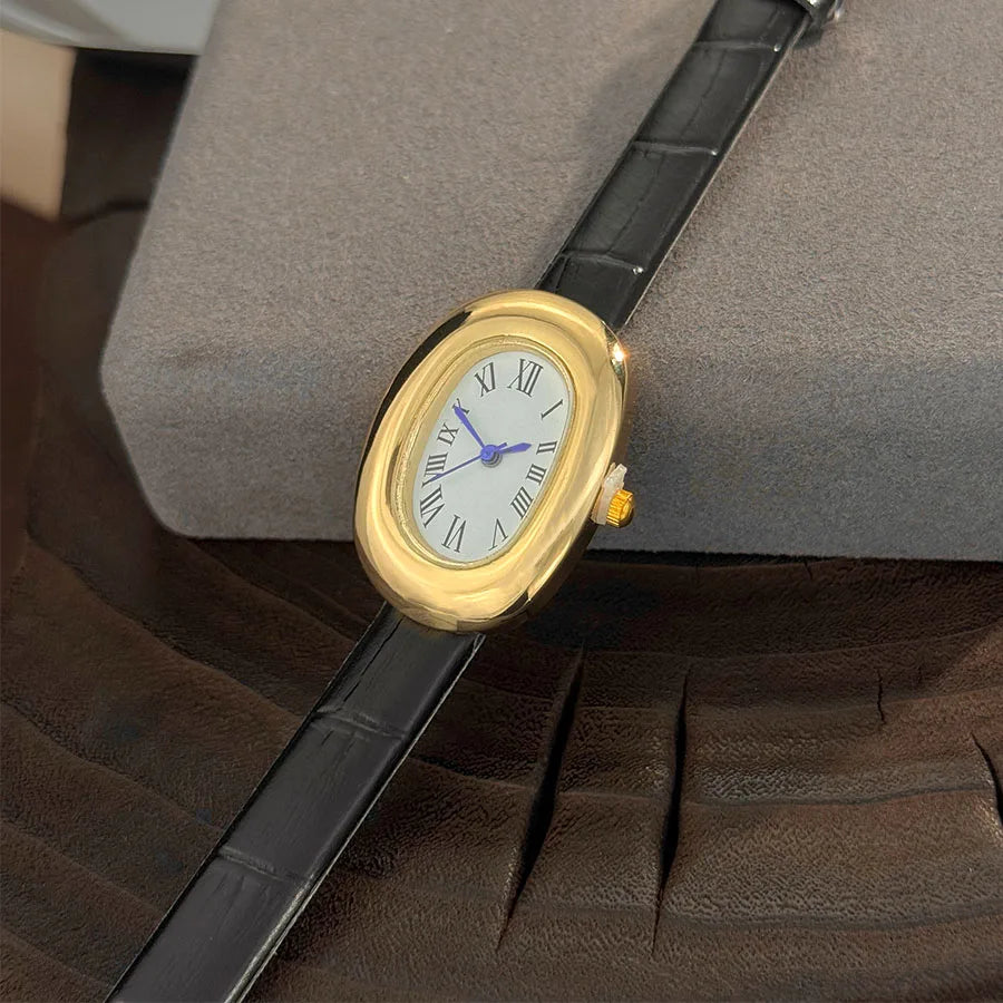 Montre femme ovale vintage bracelet cuir – vue 1