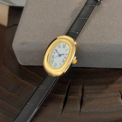 Montre femme ovale vintage bracelet cuir – vue 1