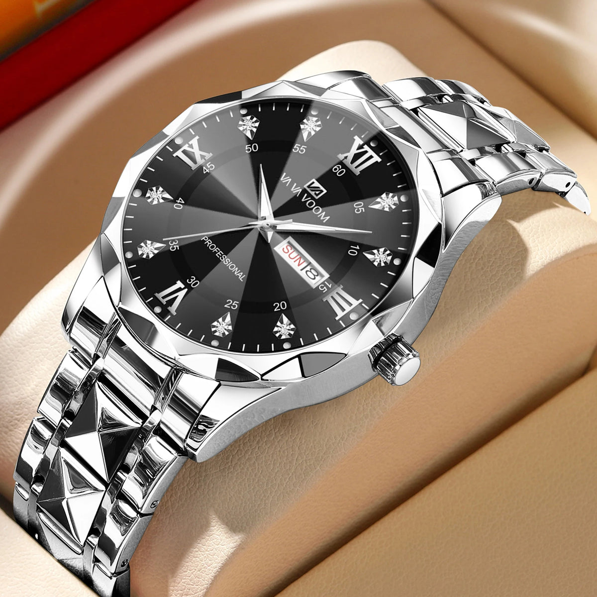 Montre Homme en Acier – Une Allure Soignée au Quotidien — Argentée – Cadran noir à reflets argentés