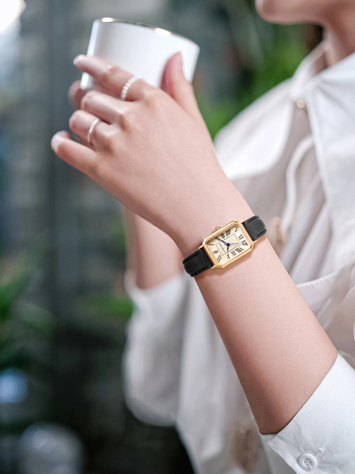 Montre femme rétro carrée bracelet cuir – vue 8