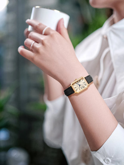 Montre femme rétro carrée bracelet cuir – vue 8