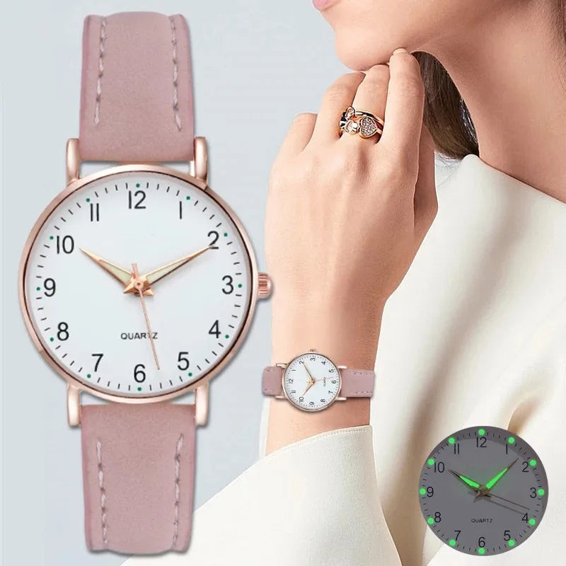 Montre femme bracelet cuir chiffres arabes – vue 1