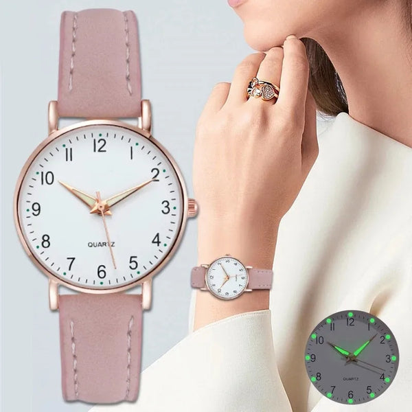 Montre femme bracelet cuir chiffres arabes – vue 1