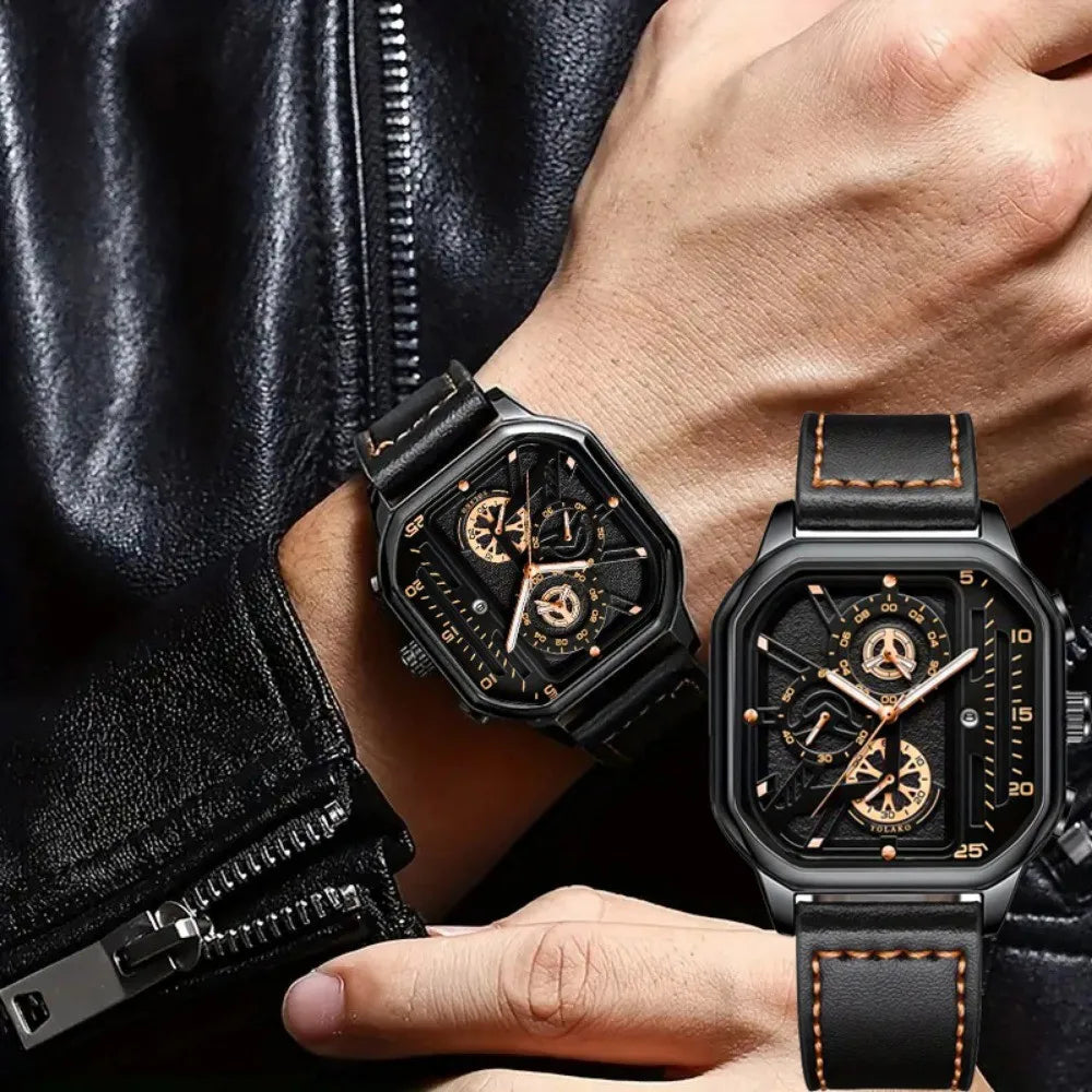 Montre homme carrée en cuir – vue 8