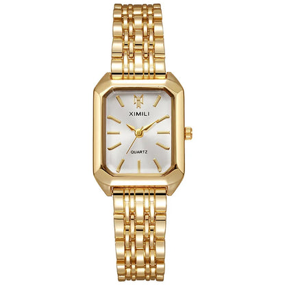 Montre femme rectangulaire dorée cadran blanc