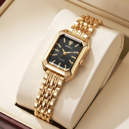 Montre femme rectangulaire dorée cadran noir sans boîte