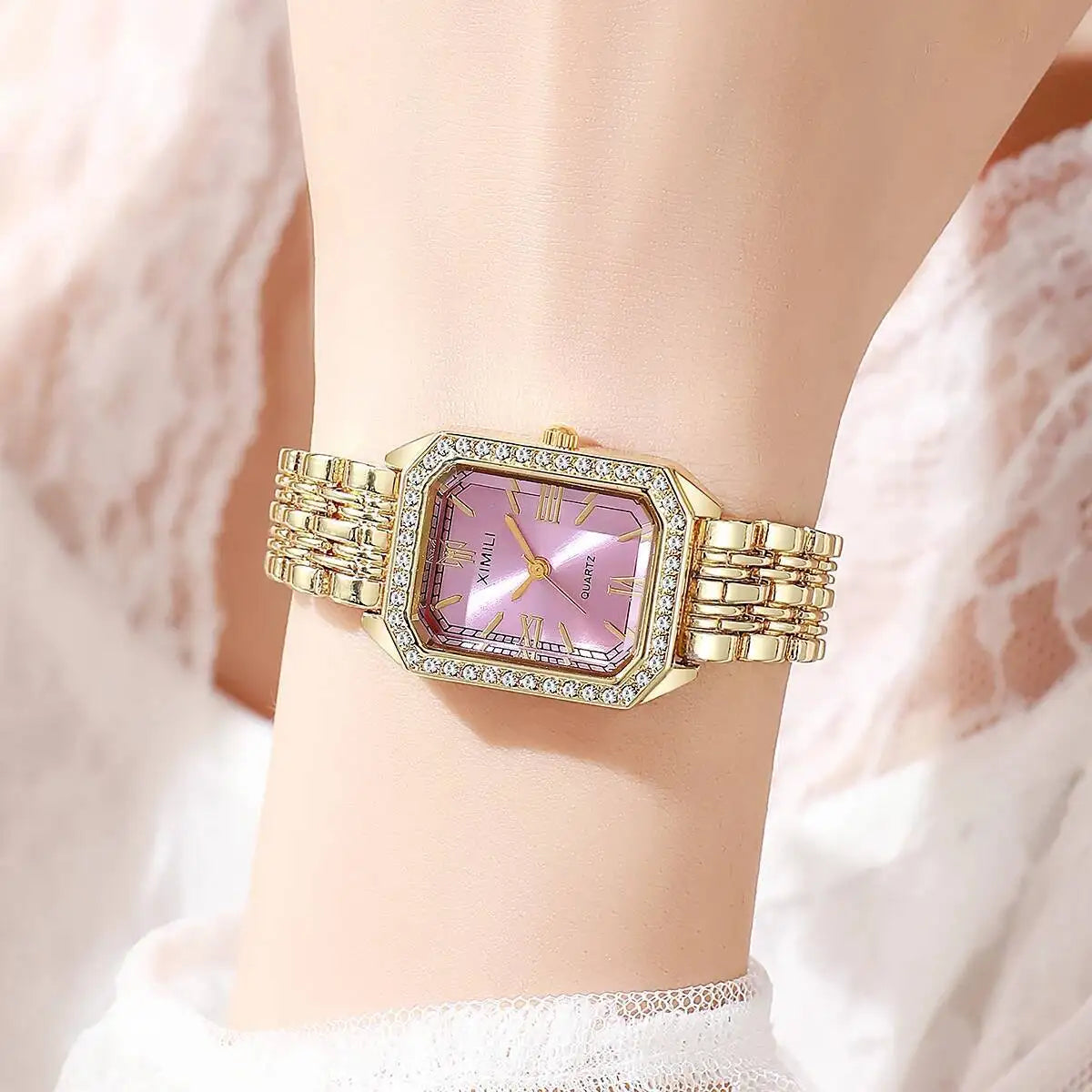 Montre femme rectangulaire à strass – vue 8