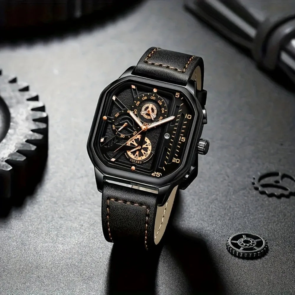 Montre homme carrée en cuir – vue 10