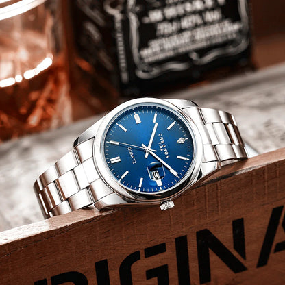 Montre homme CHRONOS en acier argenté avec cadran bleu