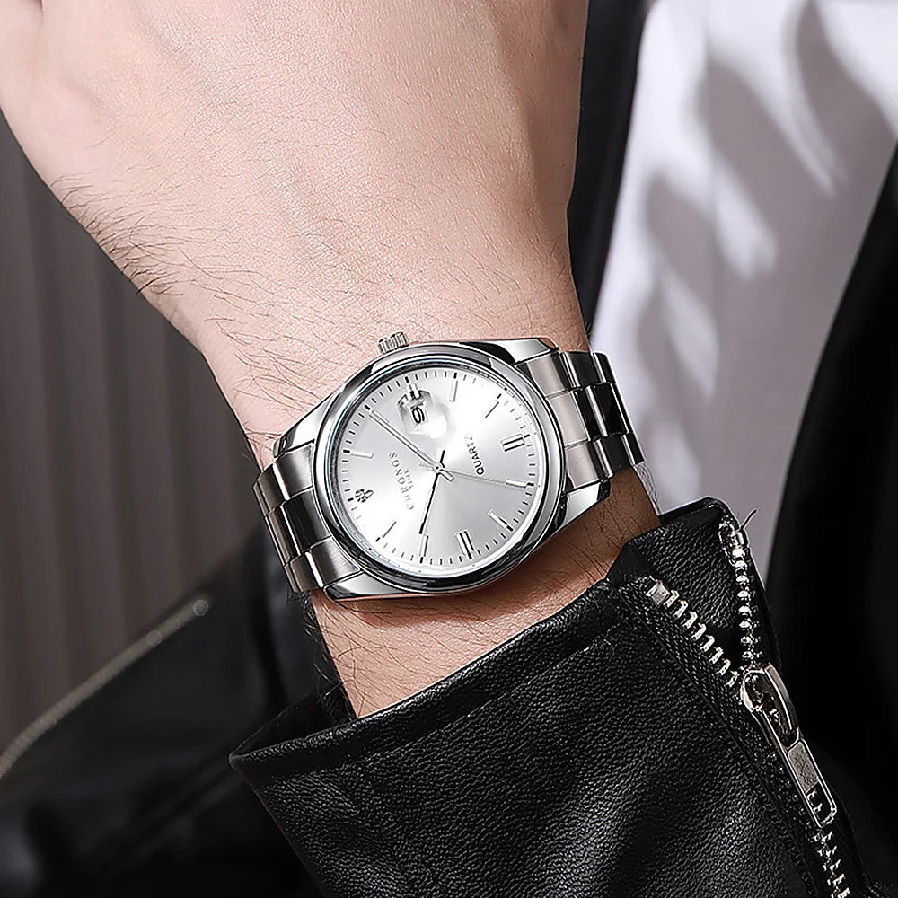 Montre homme CHRONOS en acier argenté avec cadran blanc