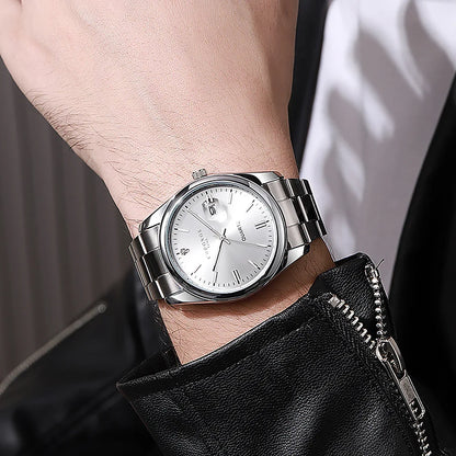 Montre homme CHRONOS en acier argenté avec cadran blanc