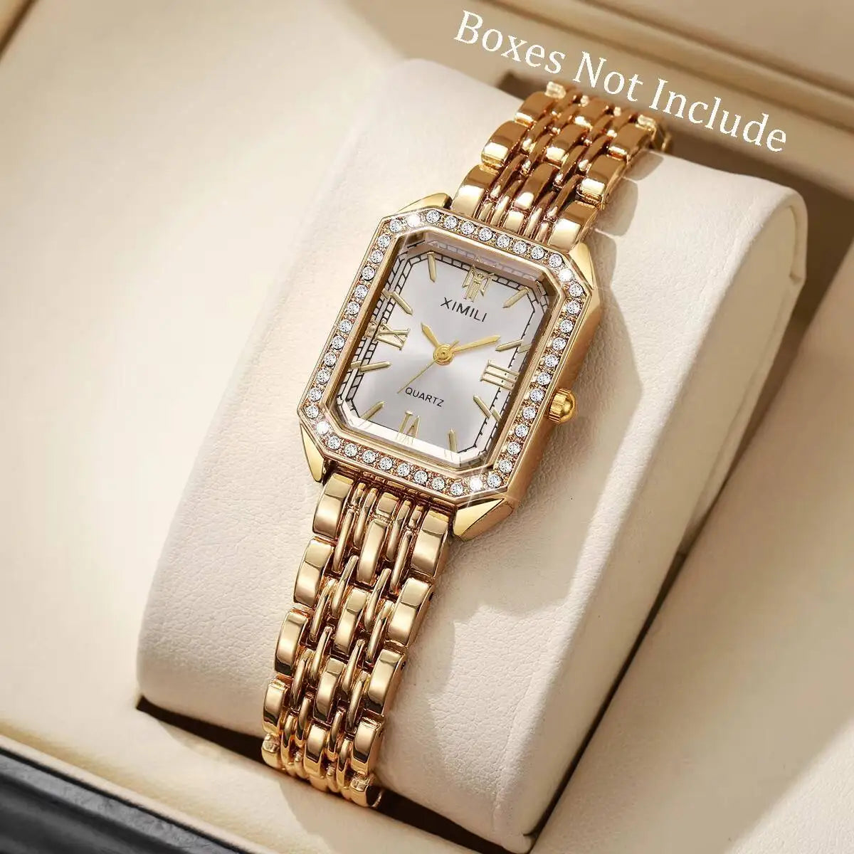 Montre femme rectangulaire à strass blanche