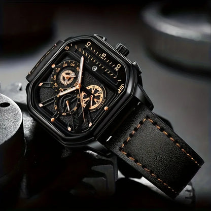 Montre homme carrée en cuir – vue 2