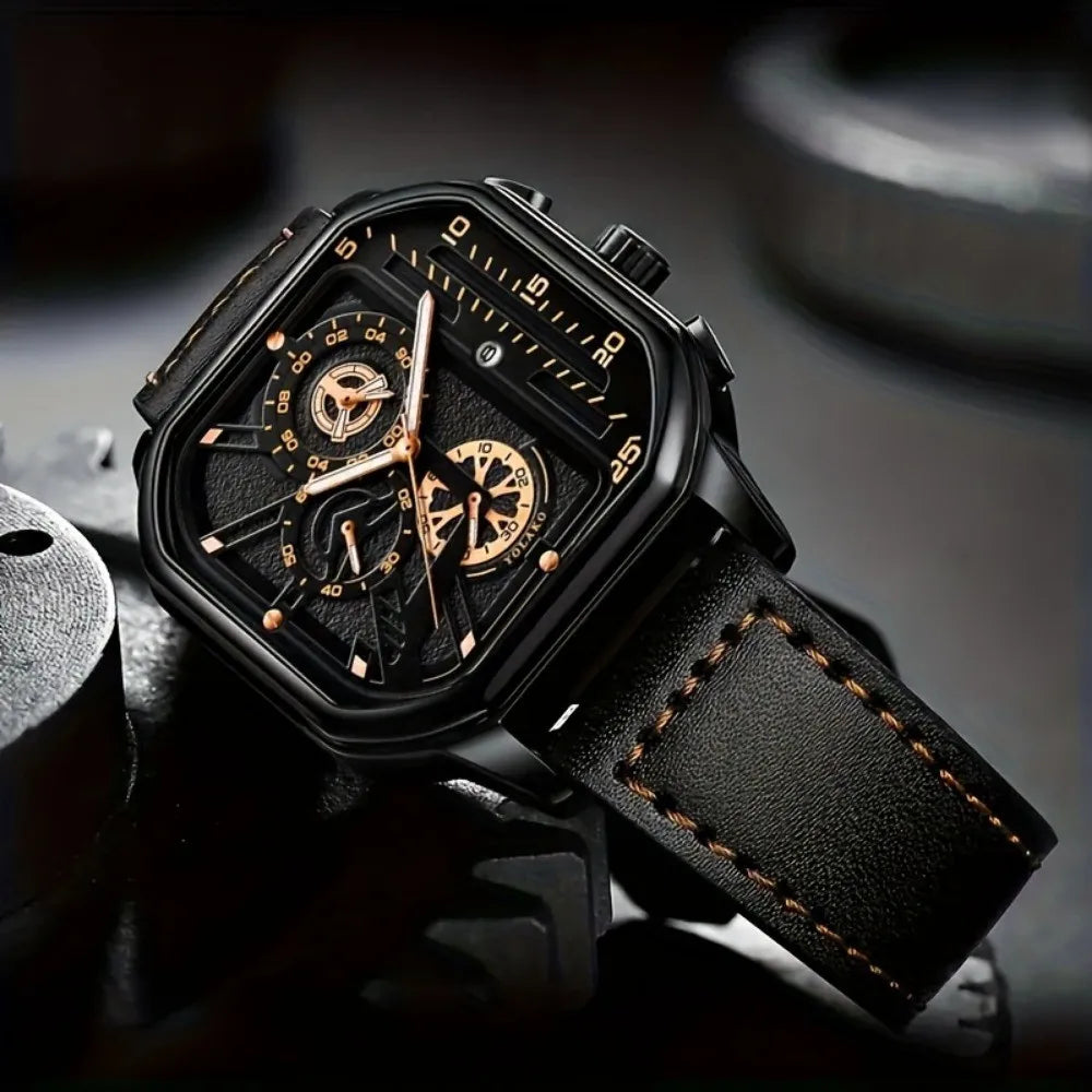 Montre homme carrée en cuir – vue 7
