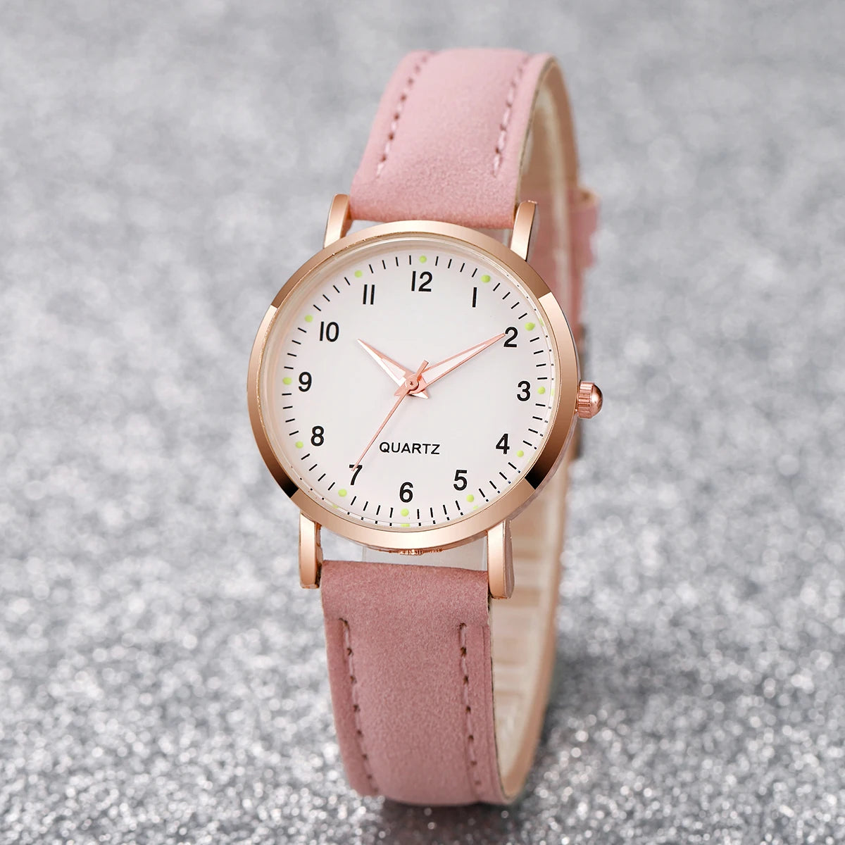 Montre femme bracelet cuir rose chiffres arabes