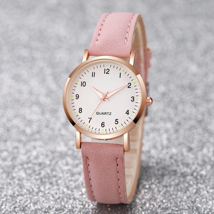 Montre femme bracelet cuir rose chiffres arabes