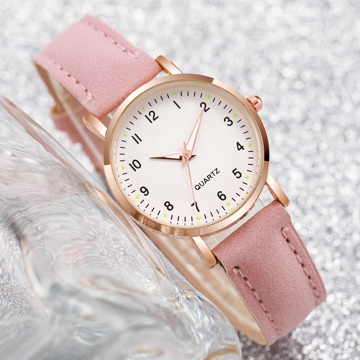 Montre femme bracelet cuir chiffres arabes – vue 5